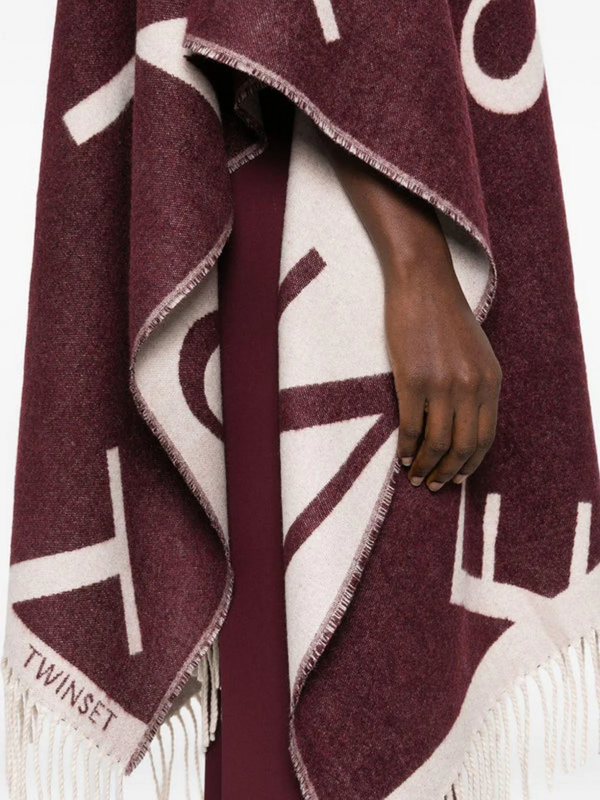 TWINSET Mantella Donna JACQUARD LOGO PONCHO 252TA4220 05609 WINETASTING - Image 5