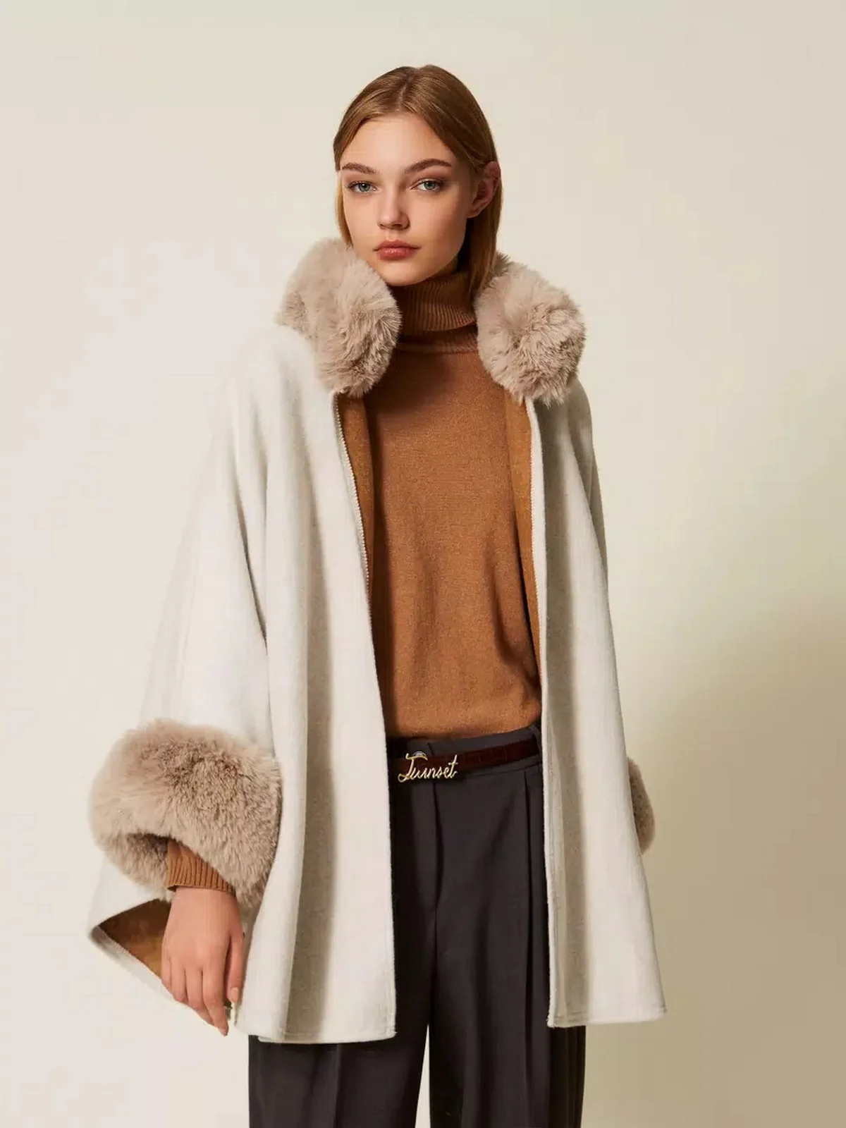 TWINSET Mantella Donna LONG FIBER PONCHO 252TO5130 00282 NEVE - Image 6