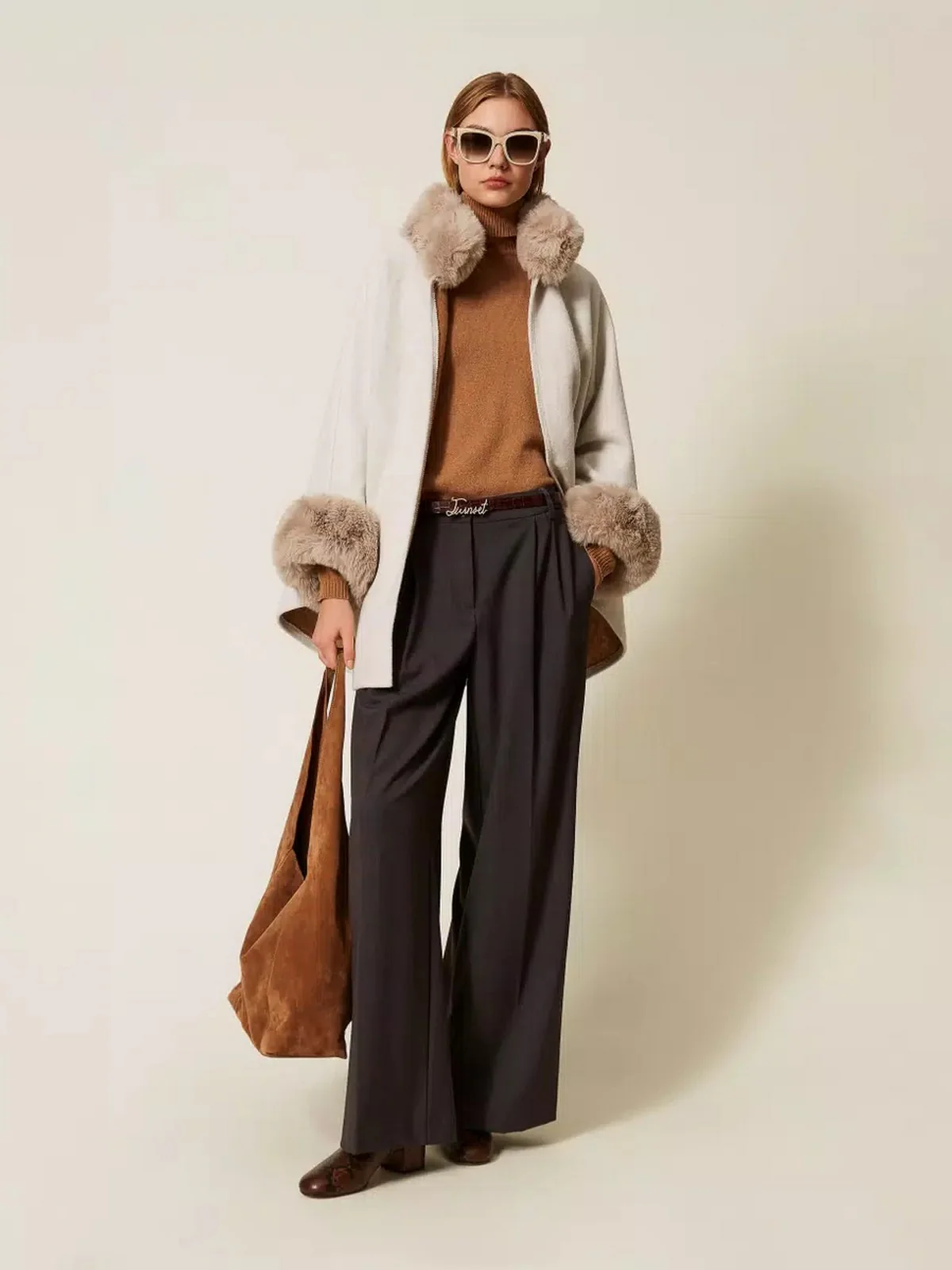 TWINSET Mantella Donna LONG FIBER PONCHO 252TO5130 00282 NEVE - Image 7