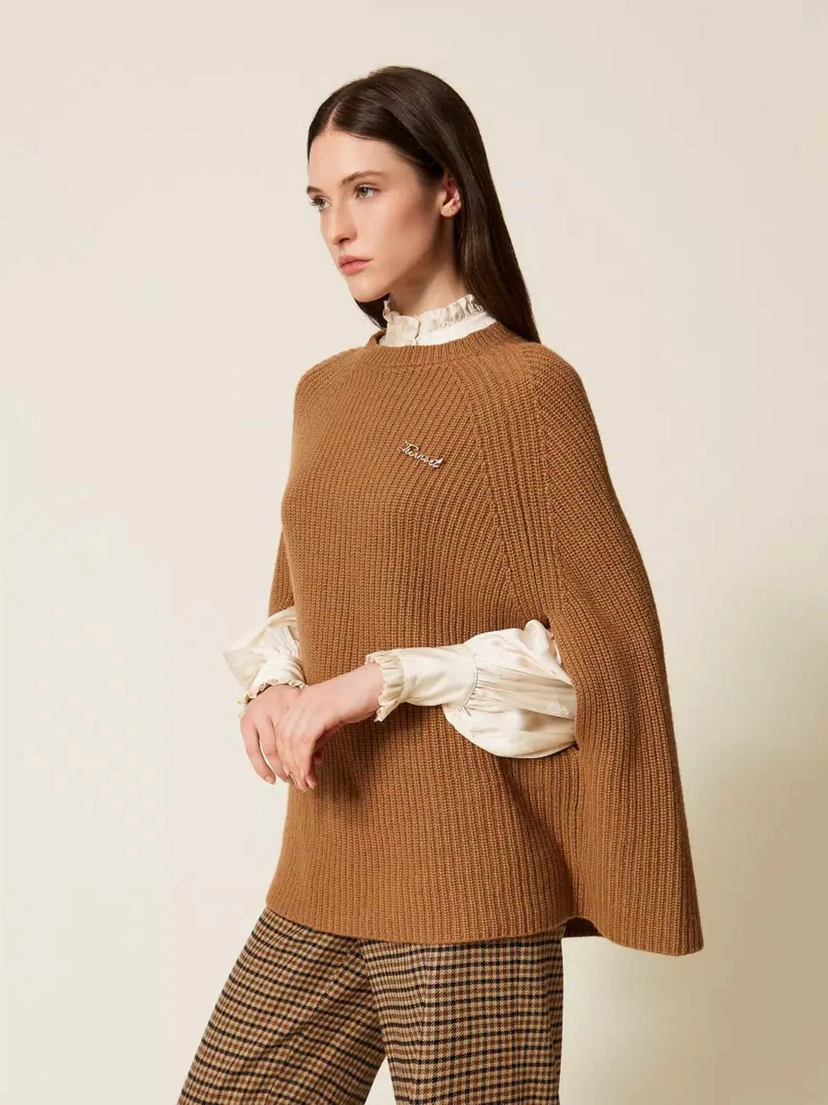 TWINSET Mantella Donna MIX MERINOS WOOL SHAPES 252TT3421 12538 ALPACA - Image 4