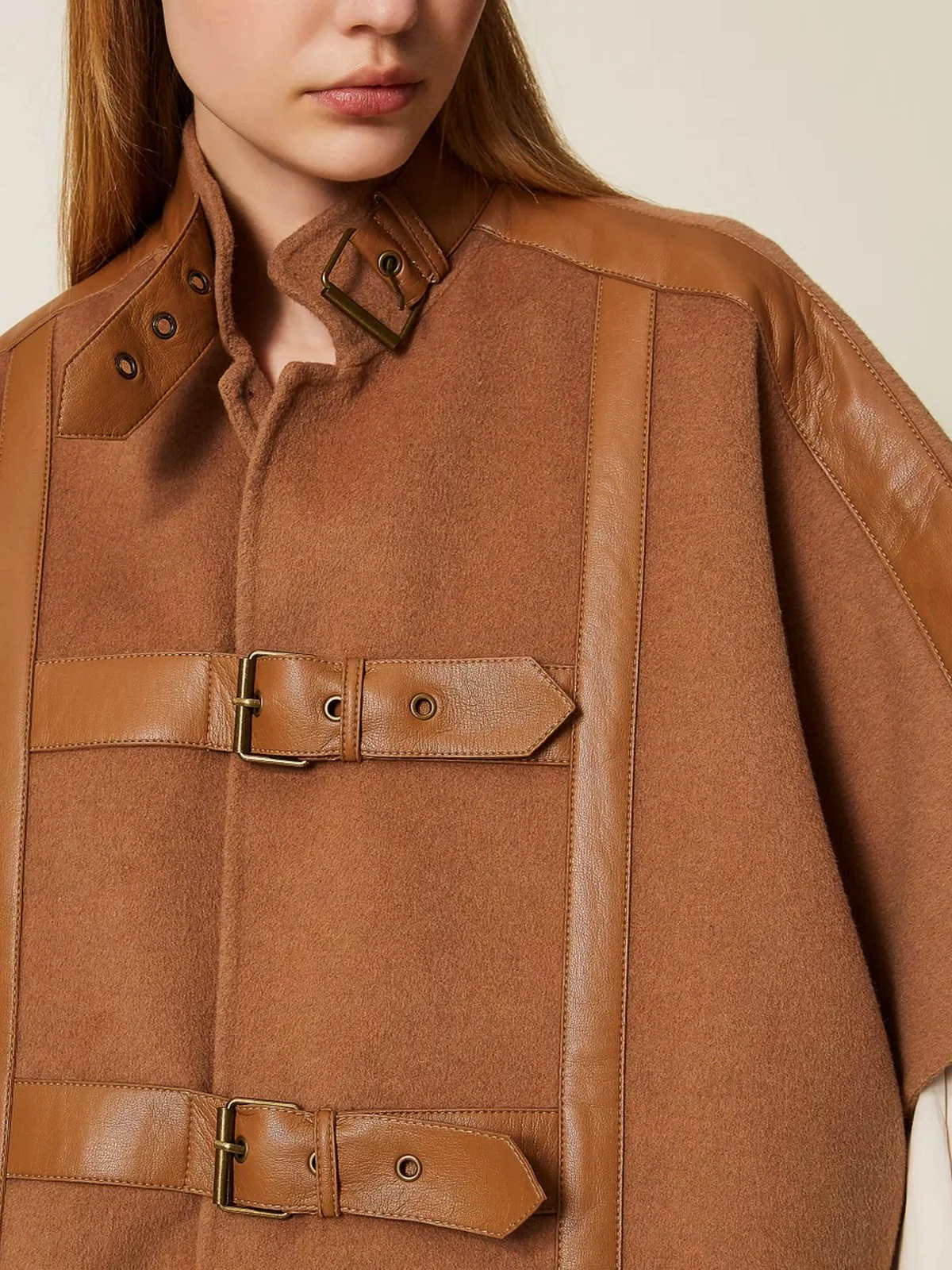 TWINSET Mantella Donna PANNO DOUBLE 252TP2073 11754 SANDY BROWN - Image 3