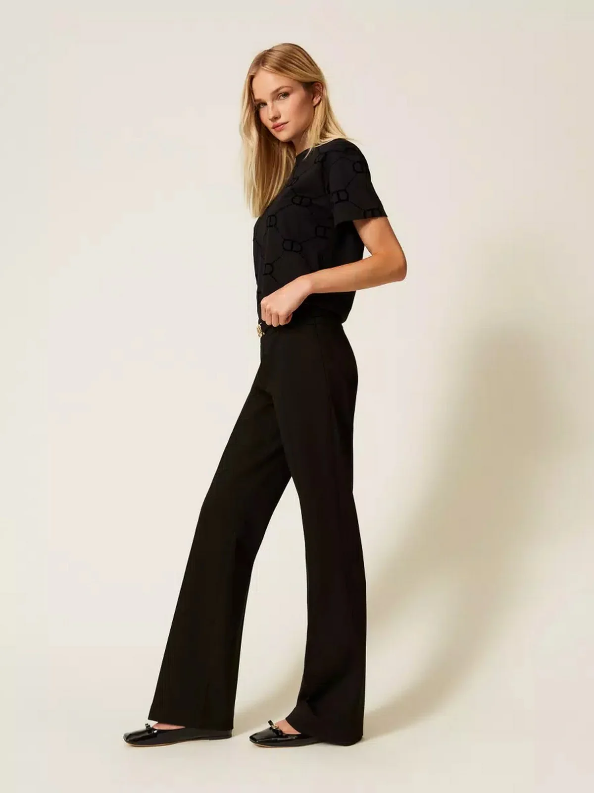 TWINSET Pantalone Donna PUNTO MILANO AND GOLD DETAILS 252TP2602 00006 Nero - Image 4
