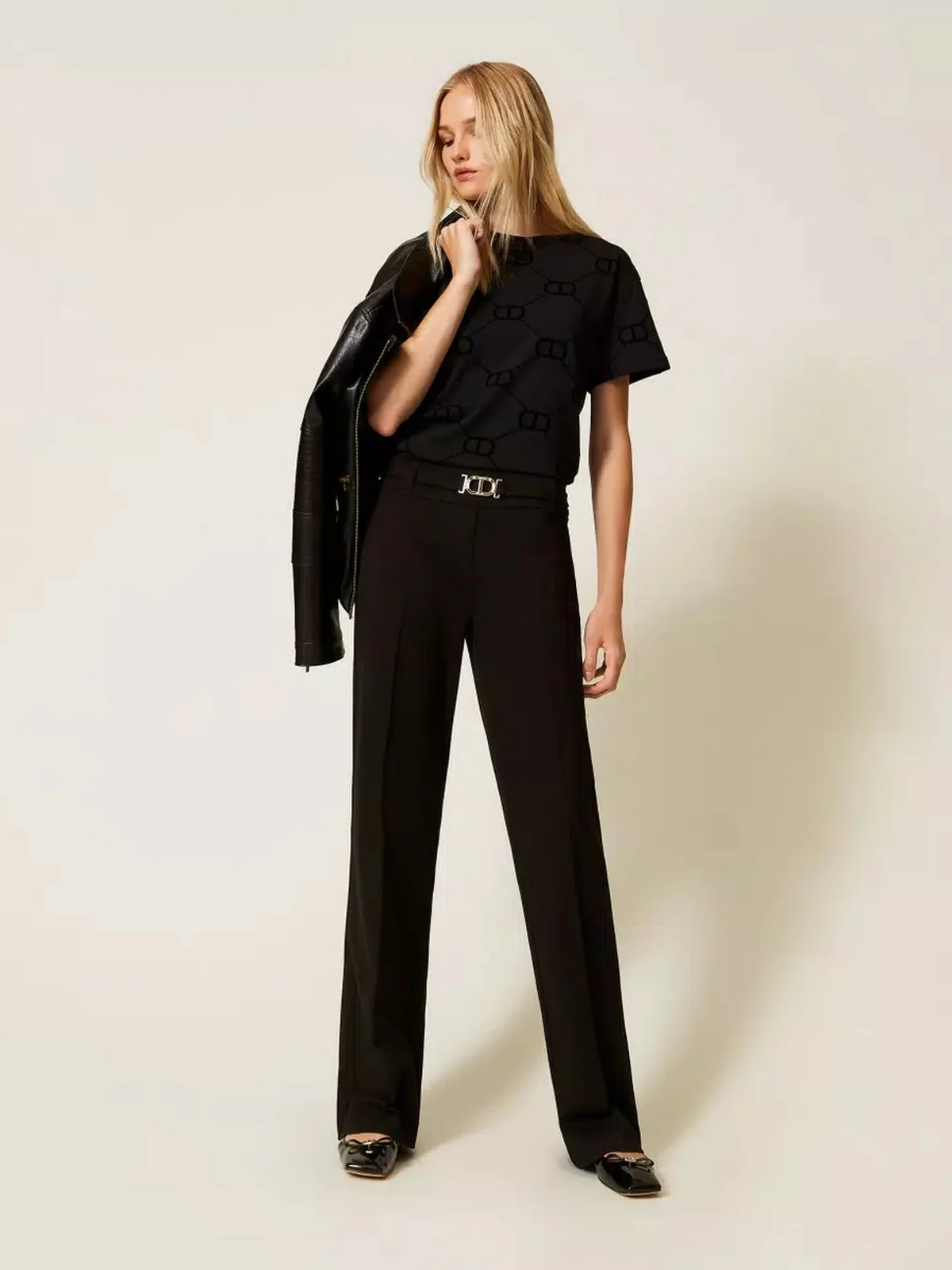 TWINSET Pantalone Donna PUNTO MILANO AND GOLD DETAILS 252TP2602 00006 Nero - Image 5