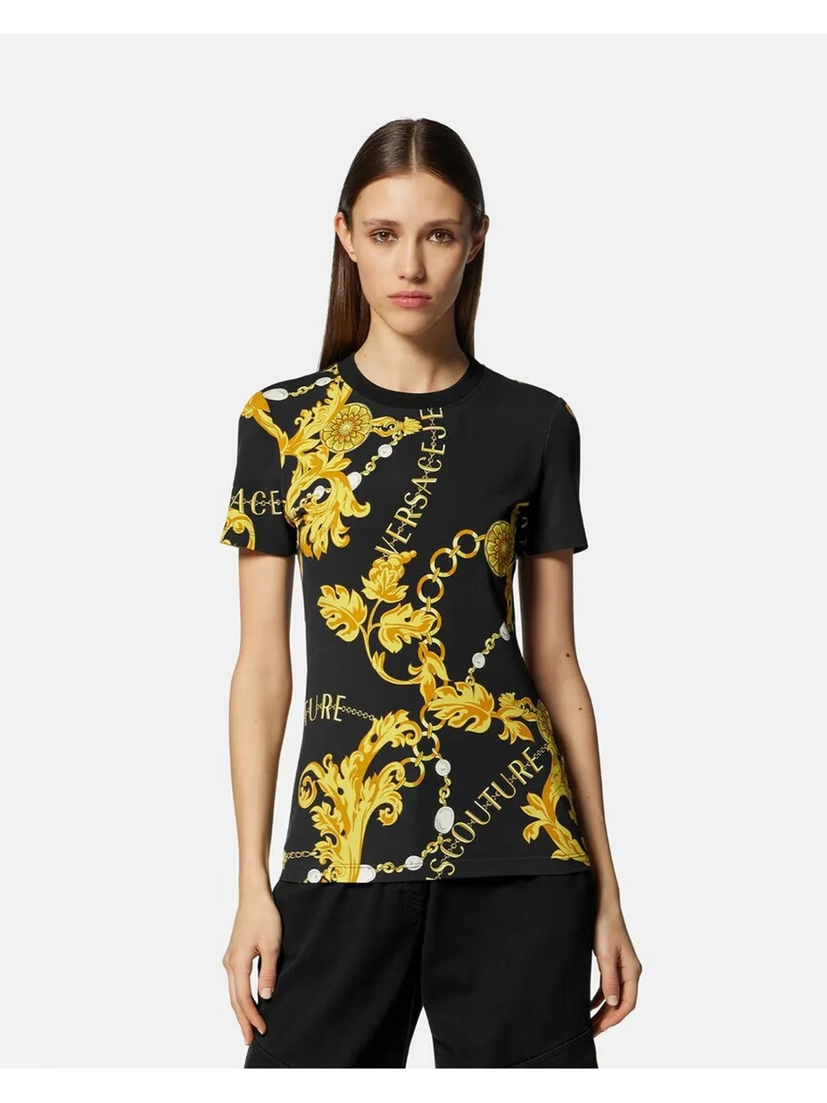 VERSACE JEANS COUTURE T-Shirt e Polo Donna  75HAH608 JS214 G89 Nero - Image 2