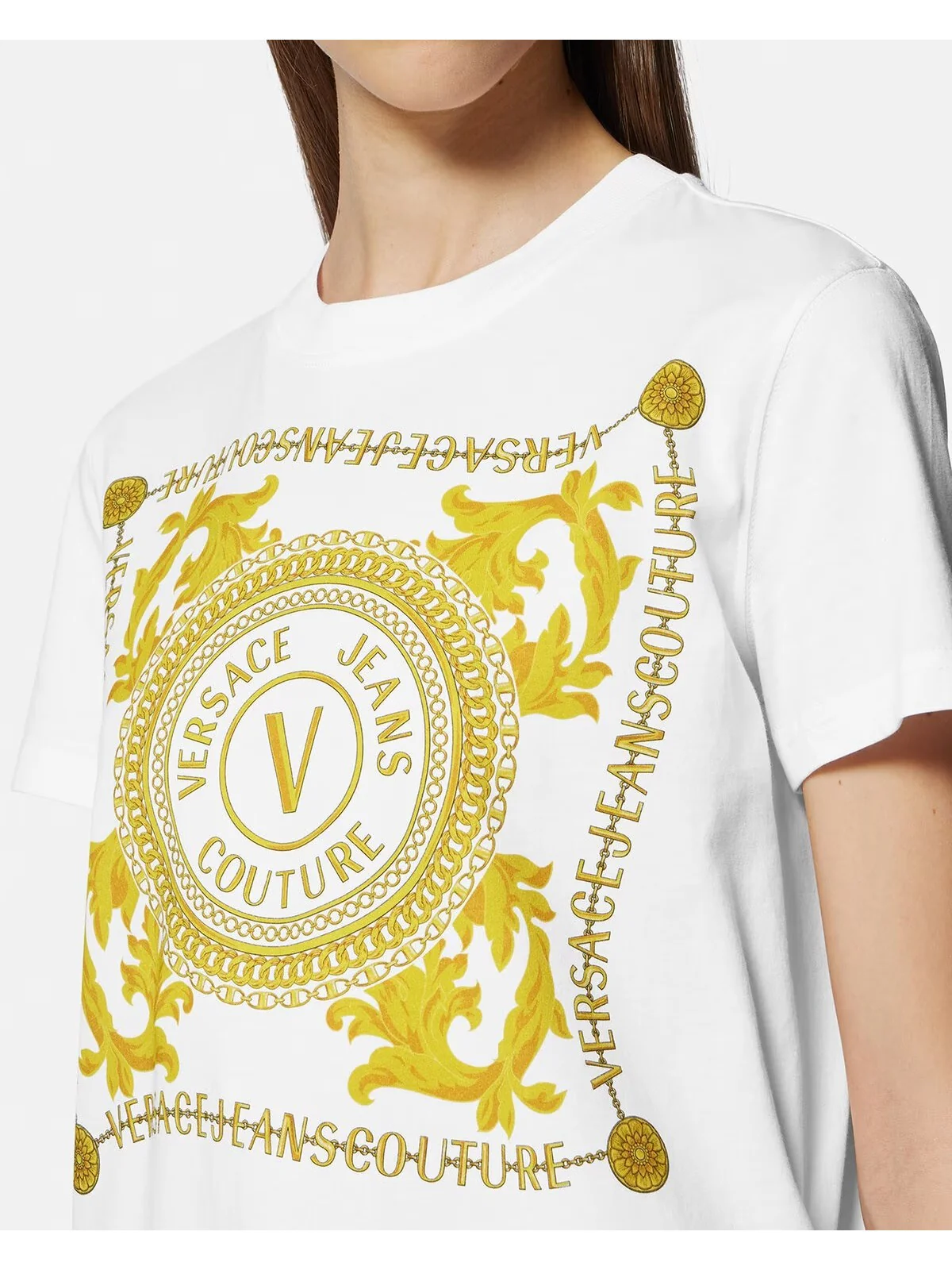 VERSACE JEANS COUTURE T-Shirt e Polo Donna  75HAHF07 CJ00F G03 Bianco - Image 4